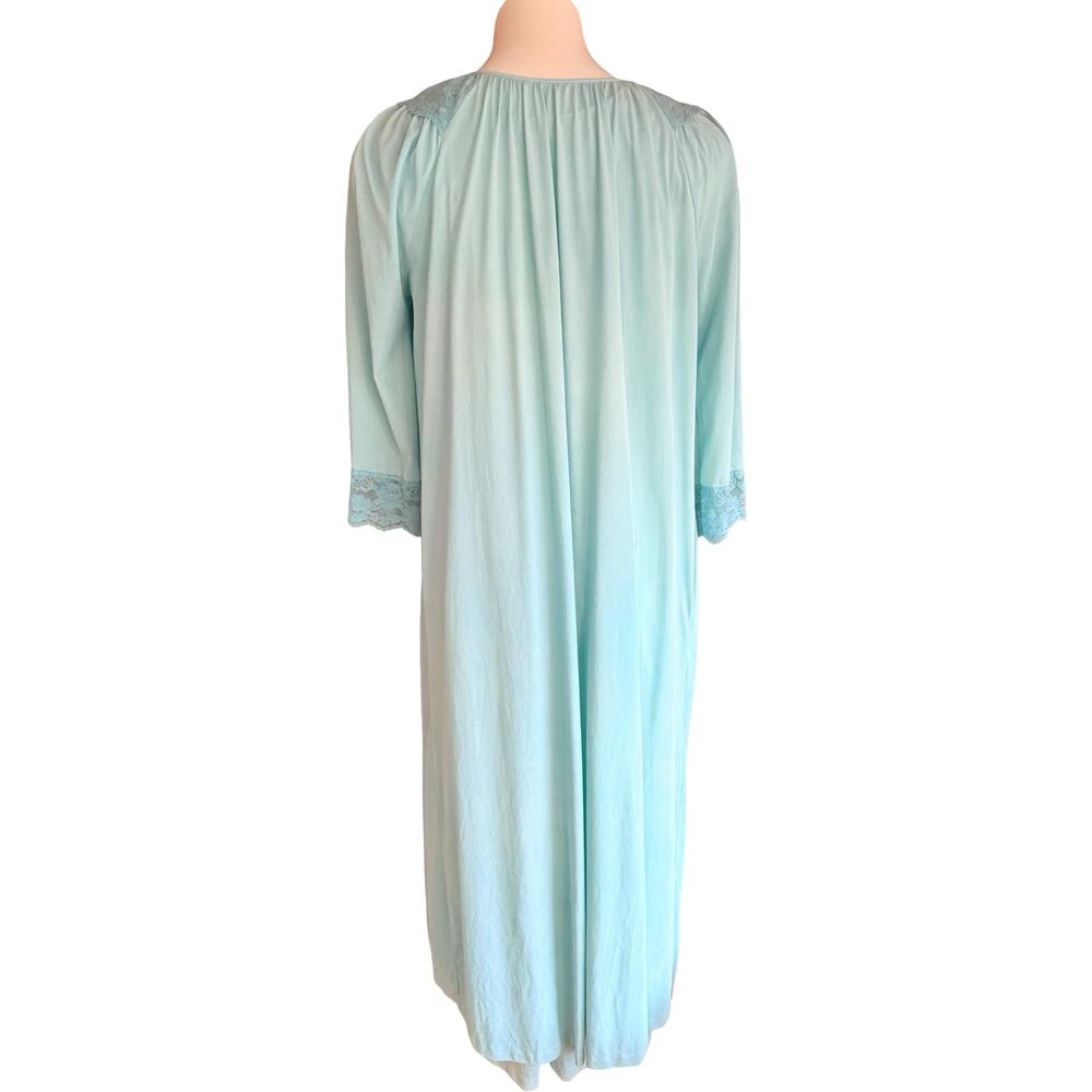 Vintage 1970s Gilead Peignoir Set Seafoam Blue Nightgown Robe Lace Trim S - Picture 10 of 12